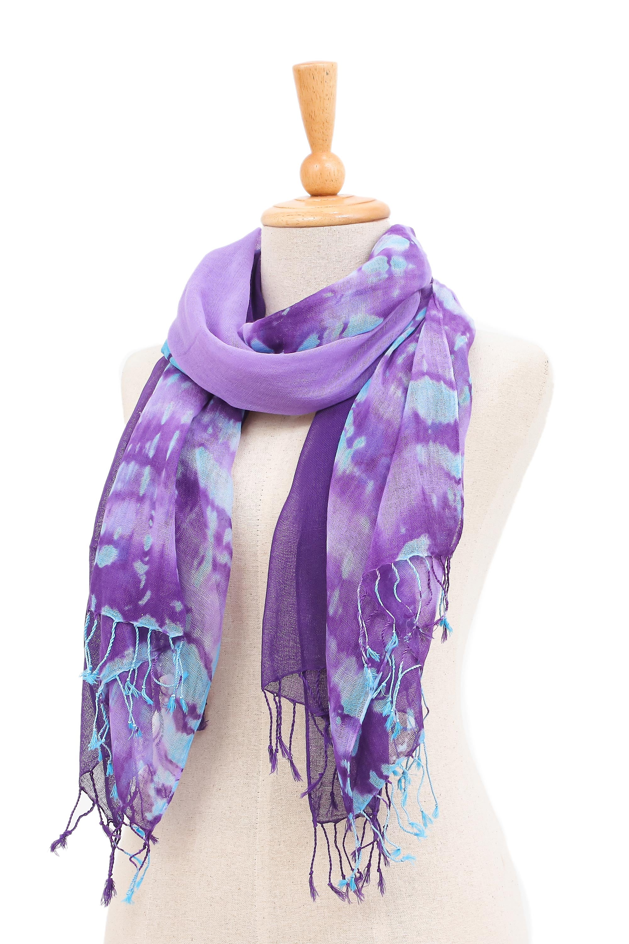 Sky of Love Pair of Cotton Scarves in Shades of Blue