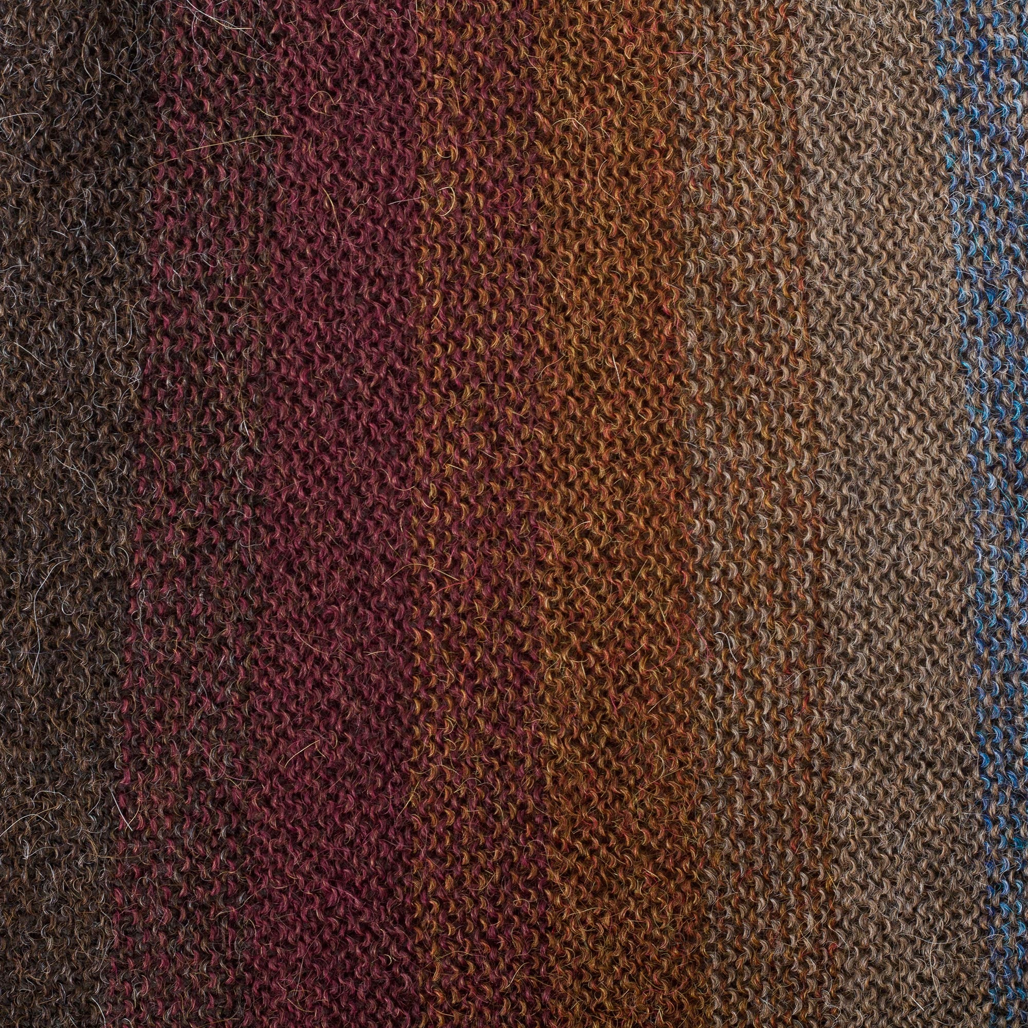 Outcropping Stripes Shades of Brown Burgundy and Blue 100% Alpaca Knit Scarf