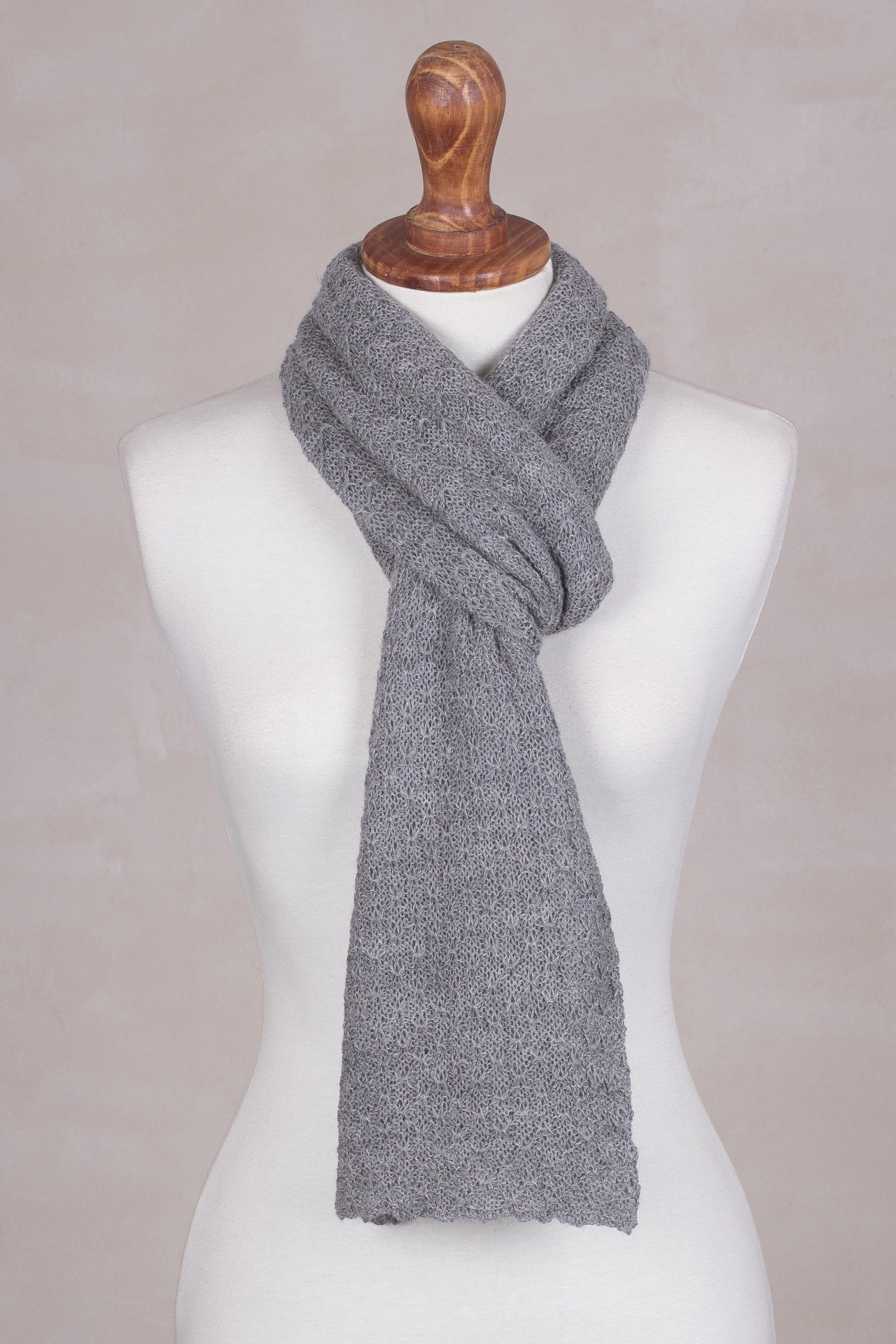 Solid Style in Smoke 100% Baby Alpaca Wrap Scarf in Solid Smoke Grey from Peru