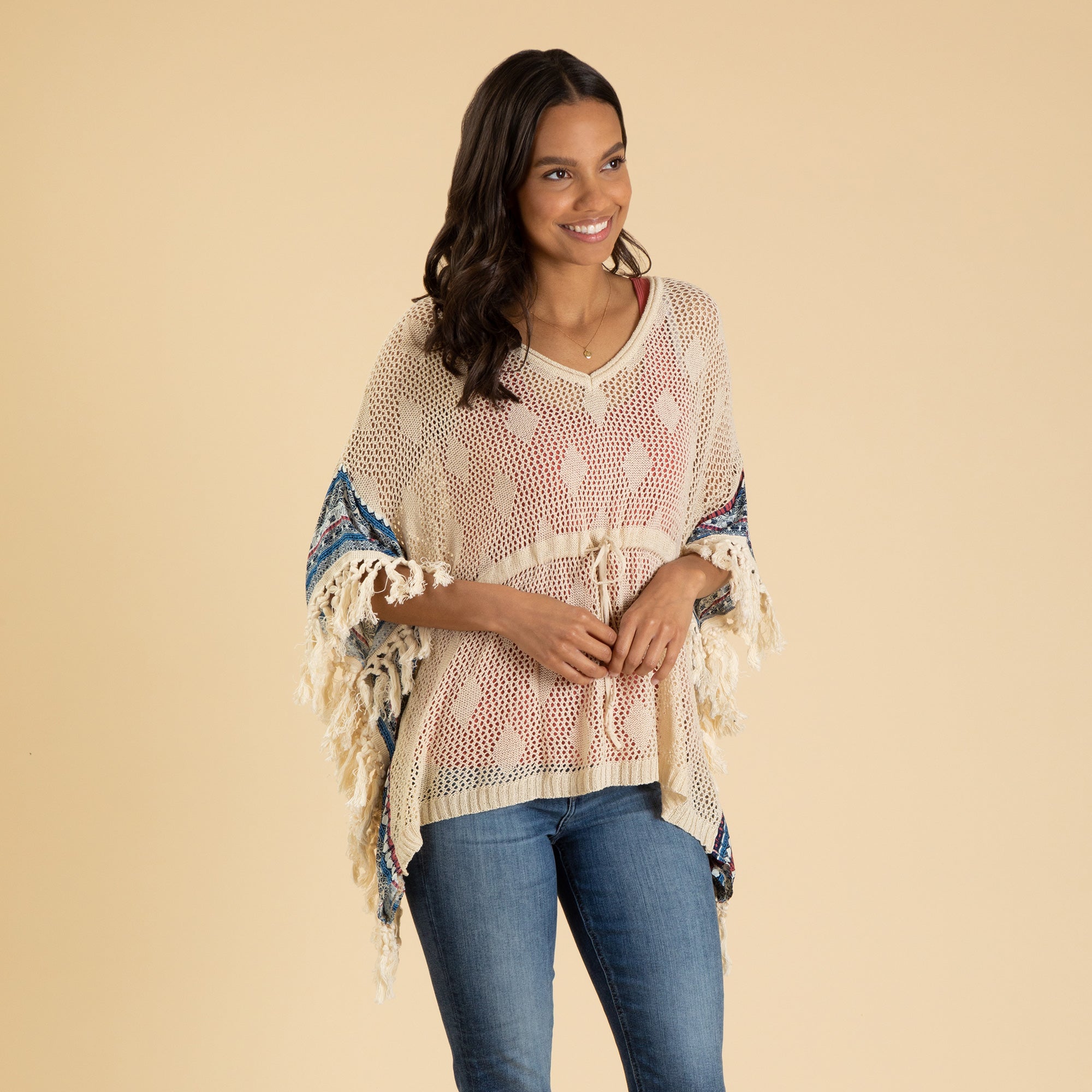 Open Weave Crochet Top with Fringe