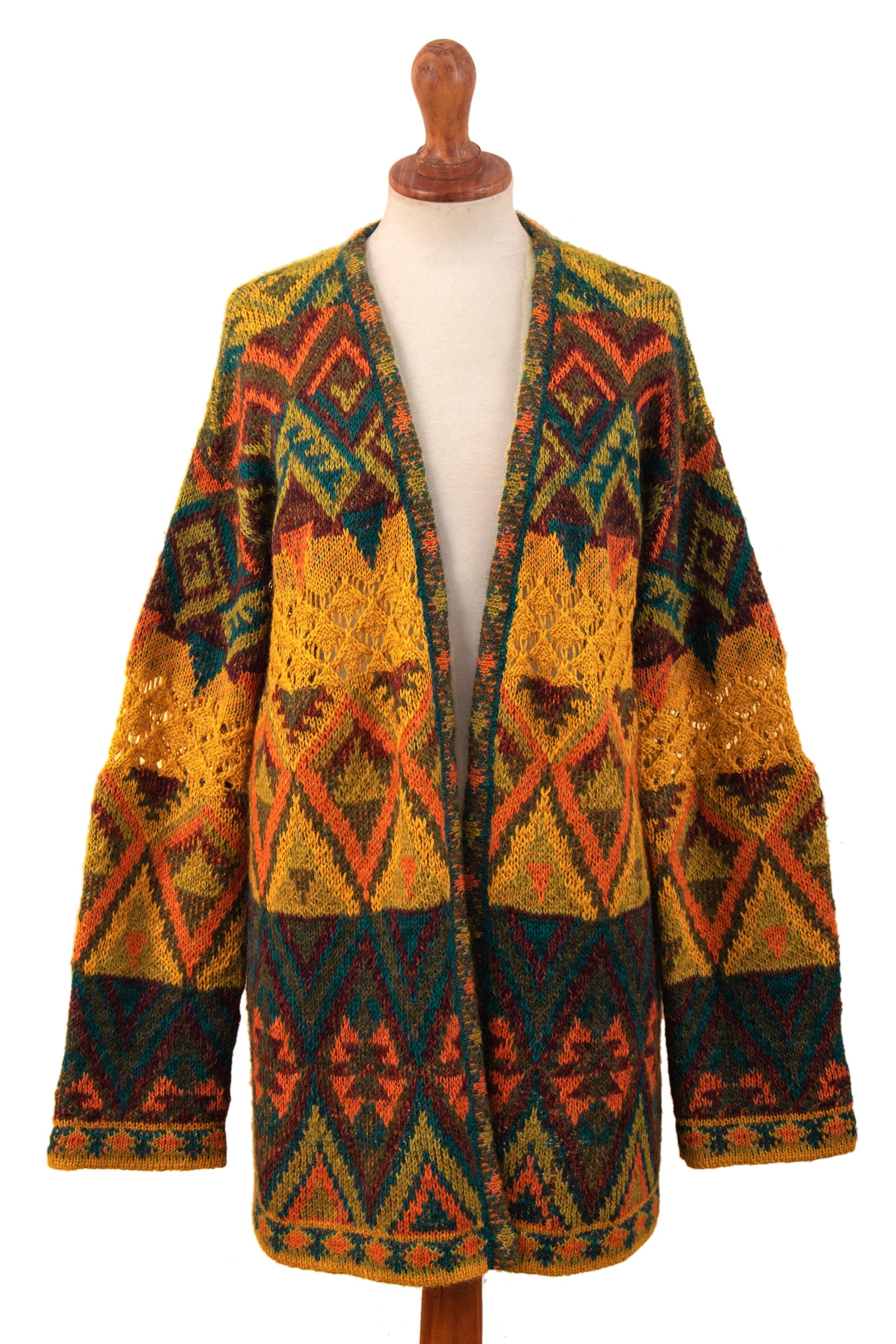 Chevere Art Knit Cardigan  Baby Alpaca Blend Geometric Motifs Knit Cardigan Sweater