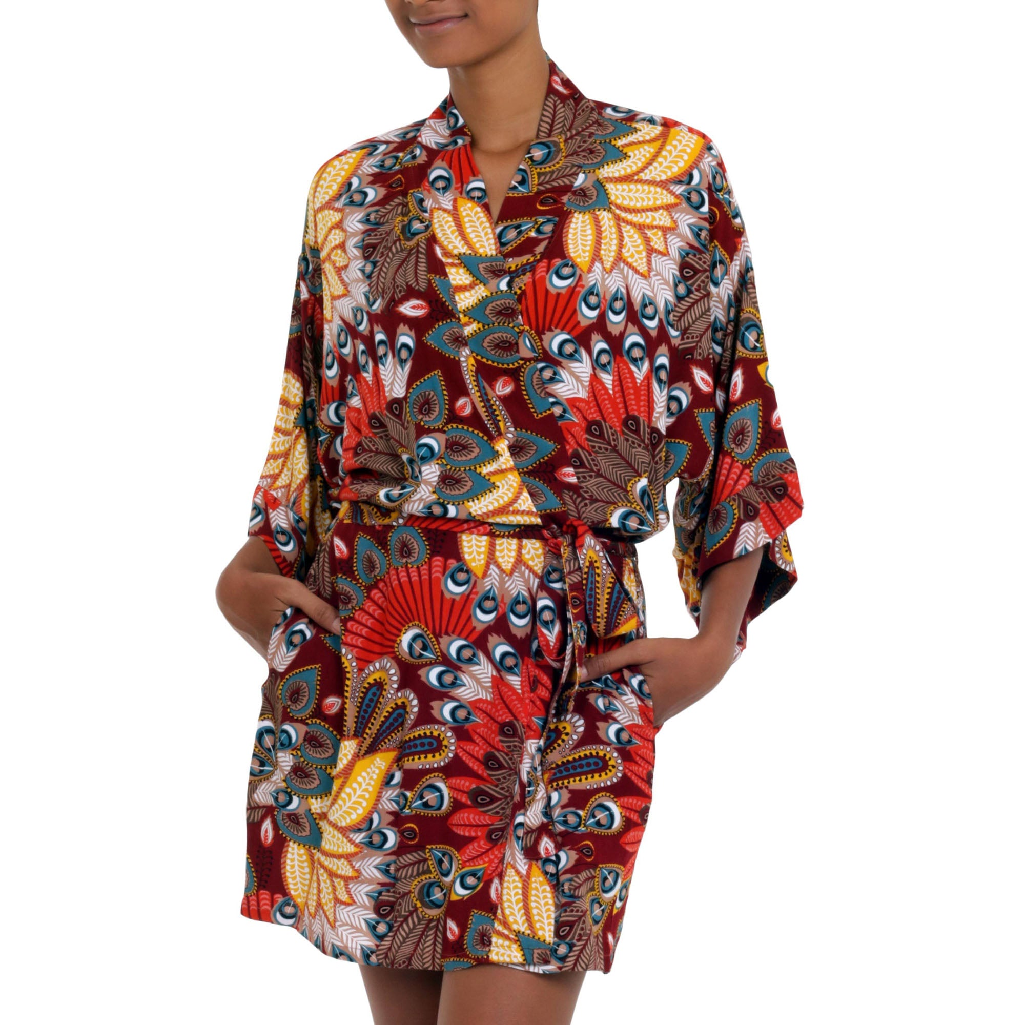 Brush Fire Red Peacock Rayon Robe