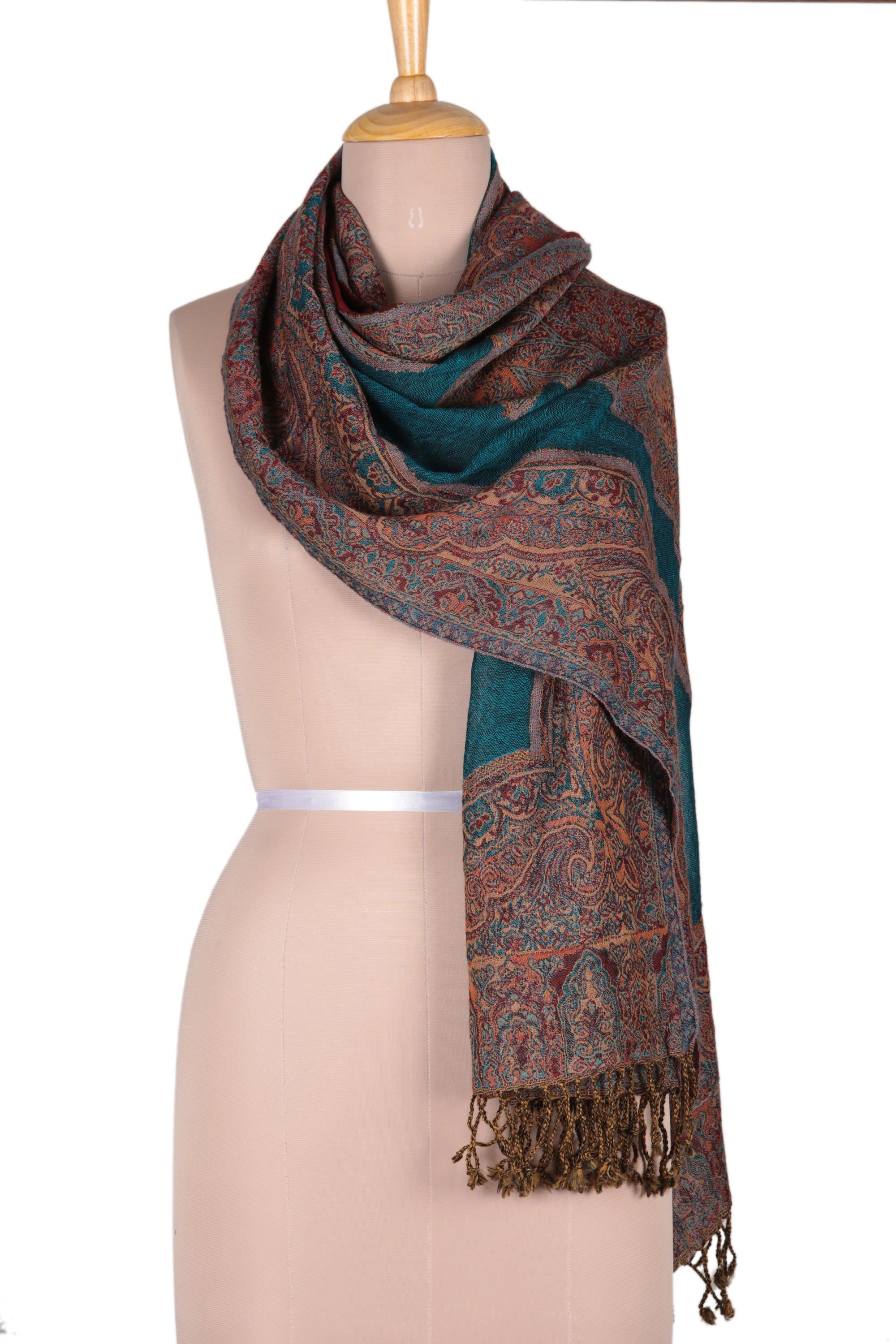 Colorful Paisleys Paisley Motif Jamawar Wool Shawl from India