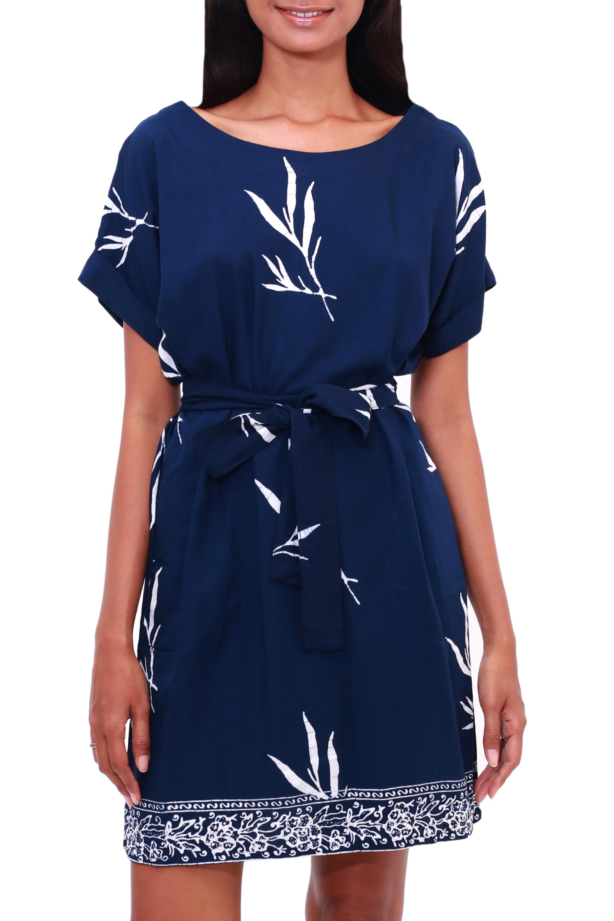 Midnight Fall Batik Rayon Shift Dress in Midnight and White