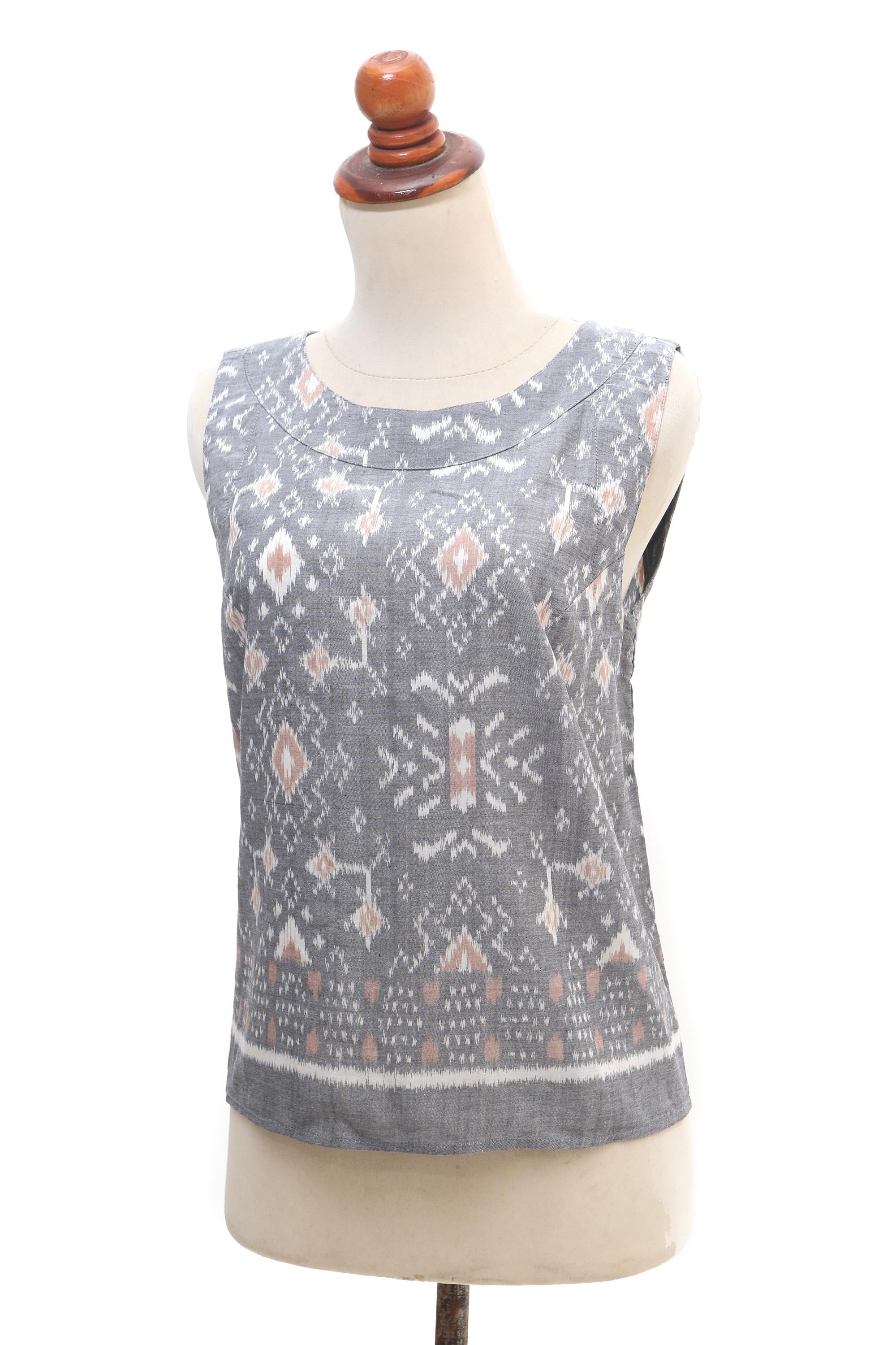 Grey Gardens Hand Made Sleeveless Cotton Ikat Blouse from Bali