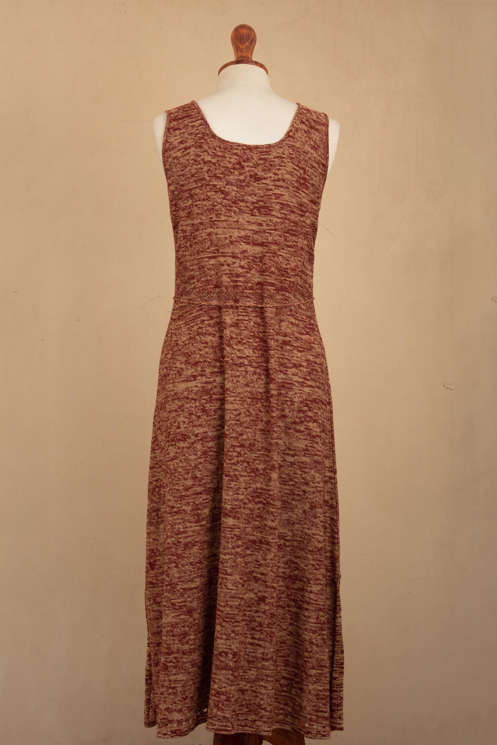 Toqo Melange Organic Cotton Buttoned Maxi Dress in Russet Red from Peru