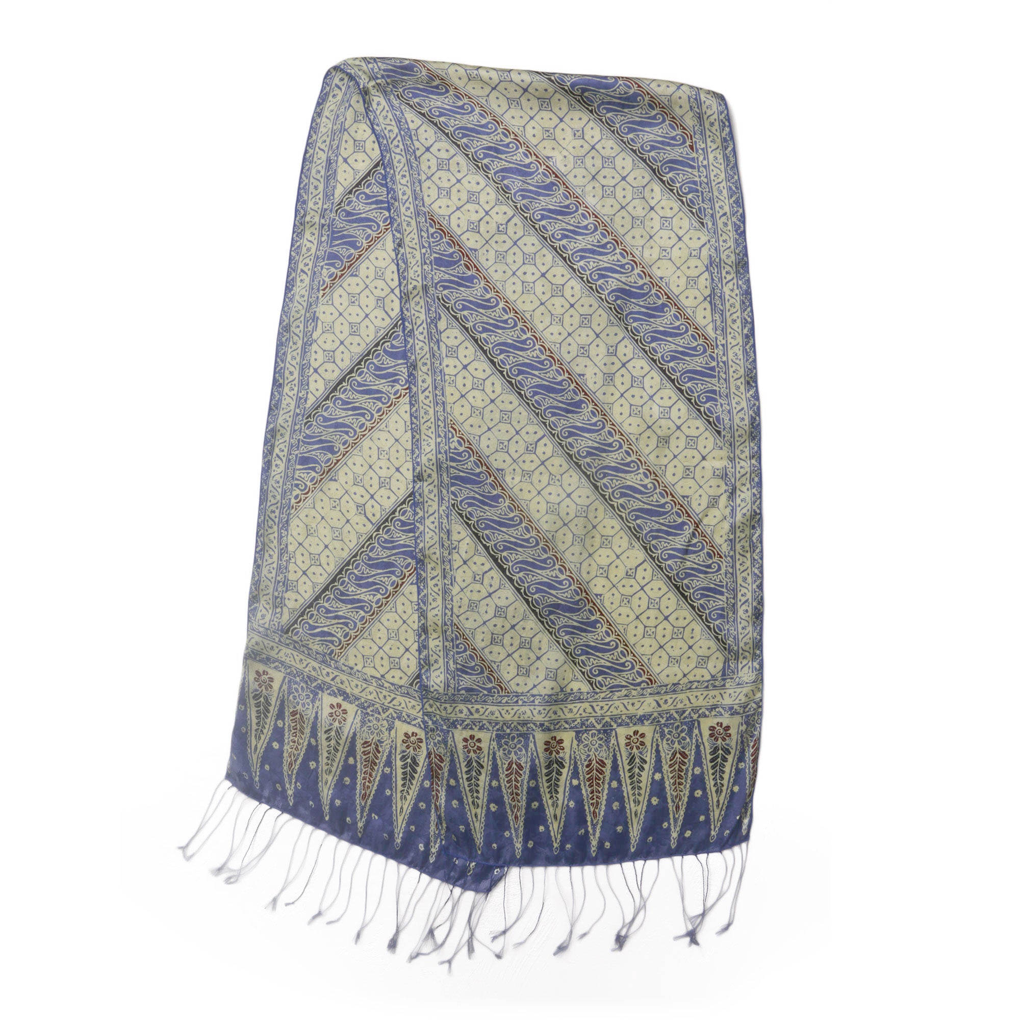 Parang World in Indigo Batik Silk Scarf with Parang Motifs in Indigo from Bali