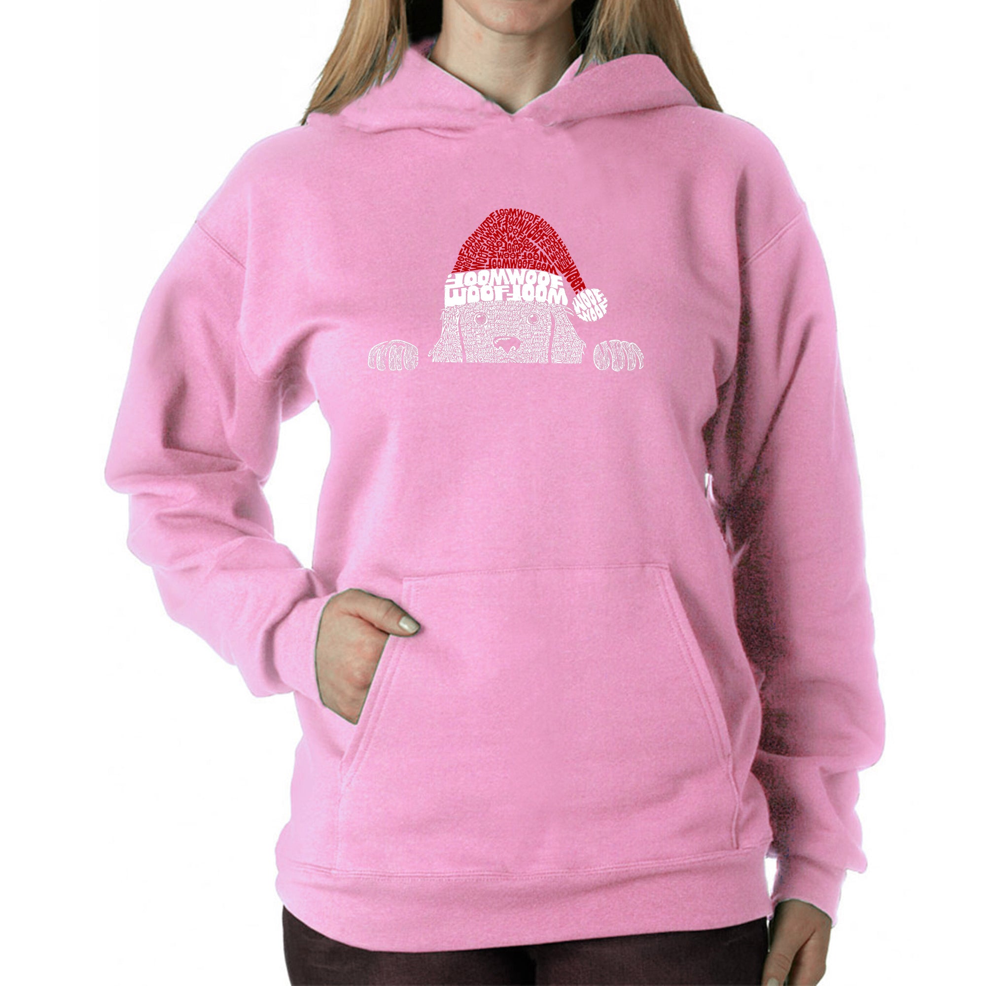 Christmas Peeking Dog - Women's Word Art Hooded Sweatshirt