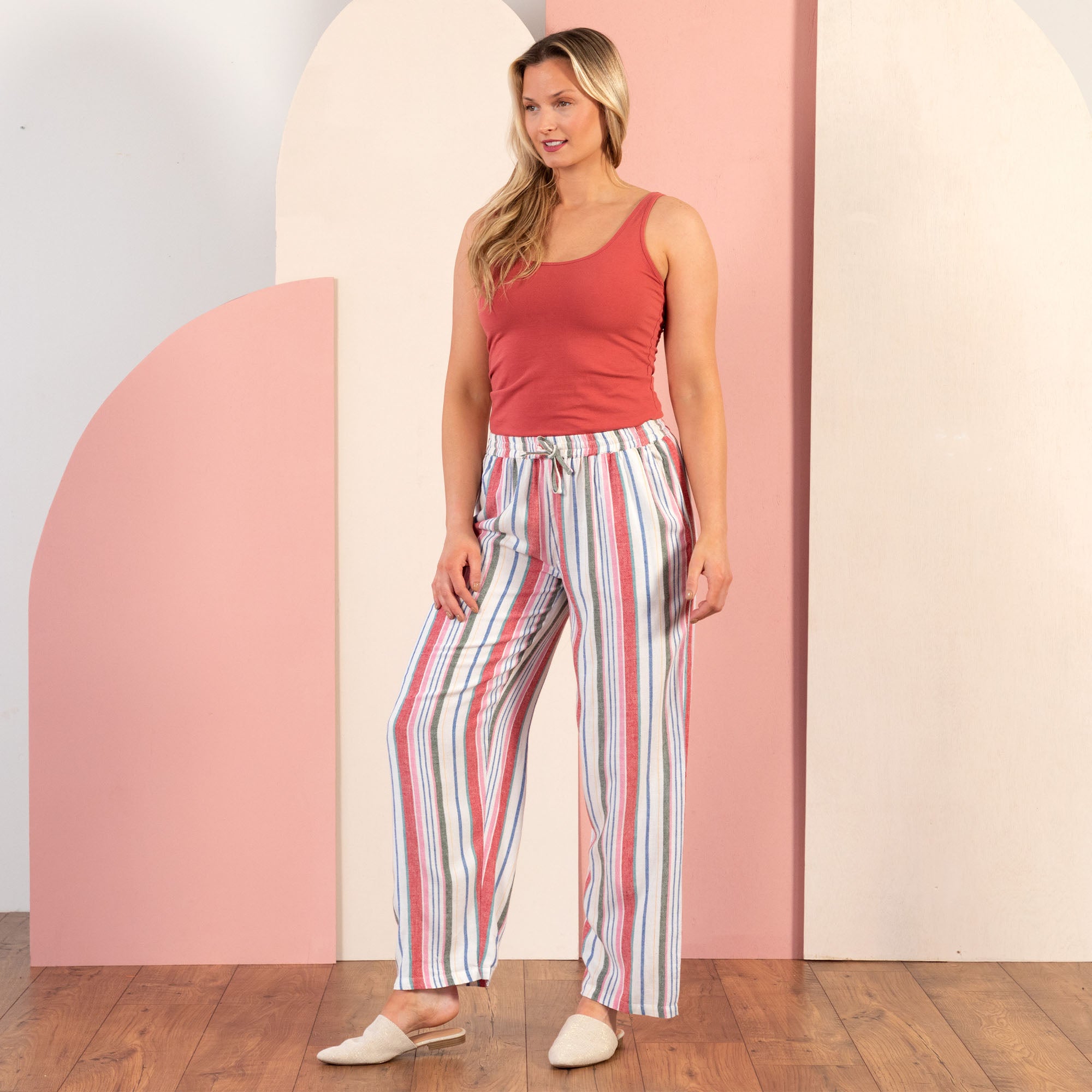 Women's Striped High-Rise Wide-Leg Pants