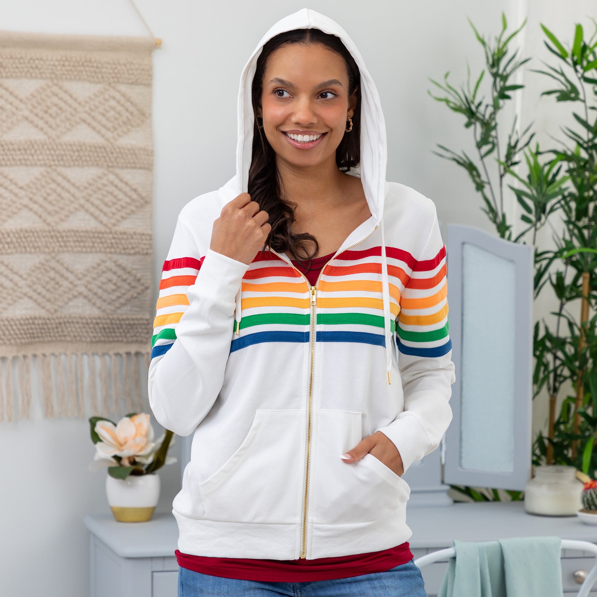 Retro Stripe Zip Up Hoodie