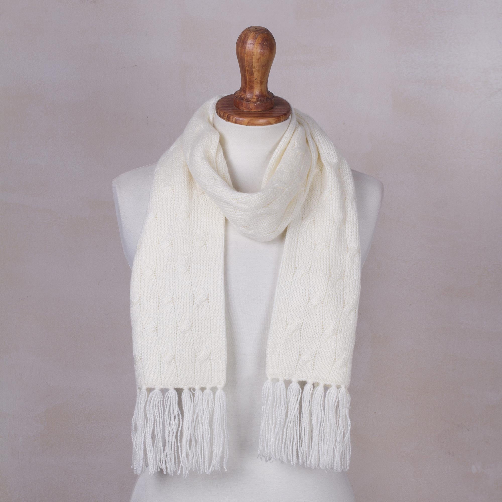 Soft Winter White Cable Knit Scarf