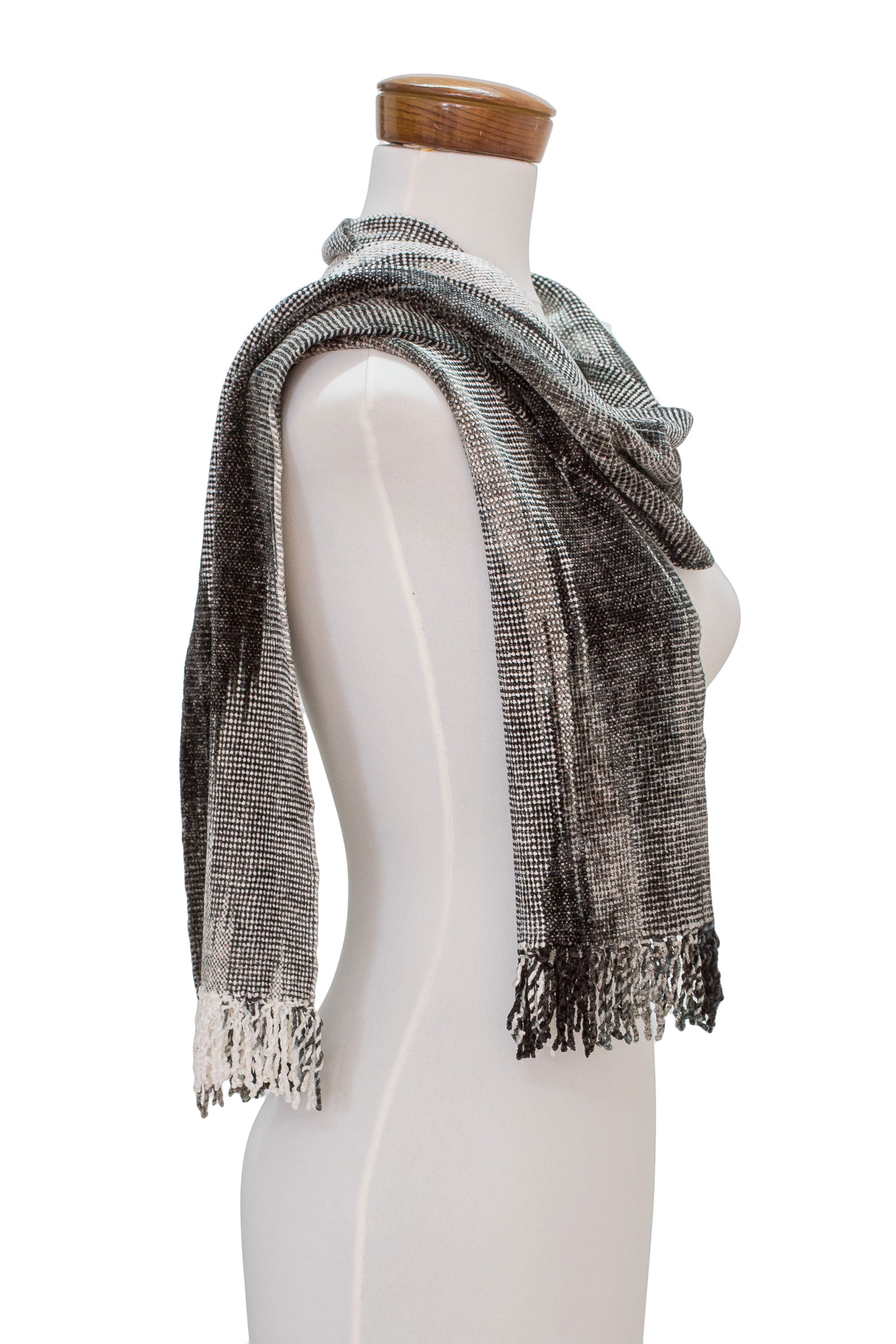 Infinite Universe Handwoven Grey Rayon Chenille Scarf from Guatemala