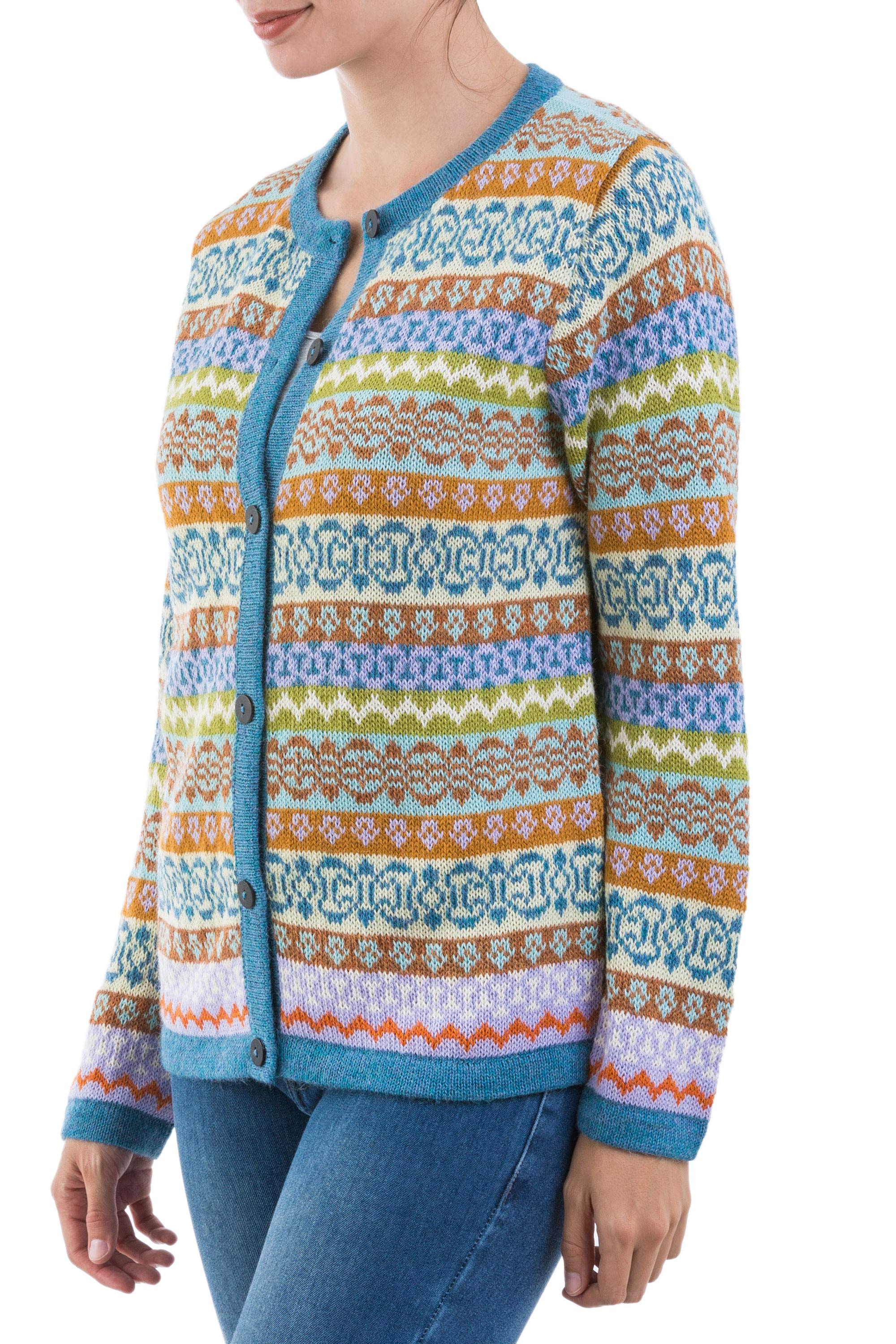 Sweet Cake Multicolor 100% Alpaca Cardigan Sweater from Peru