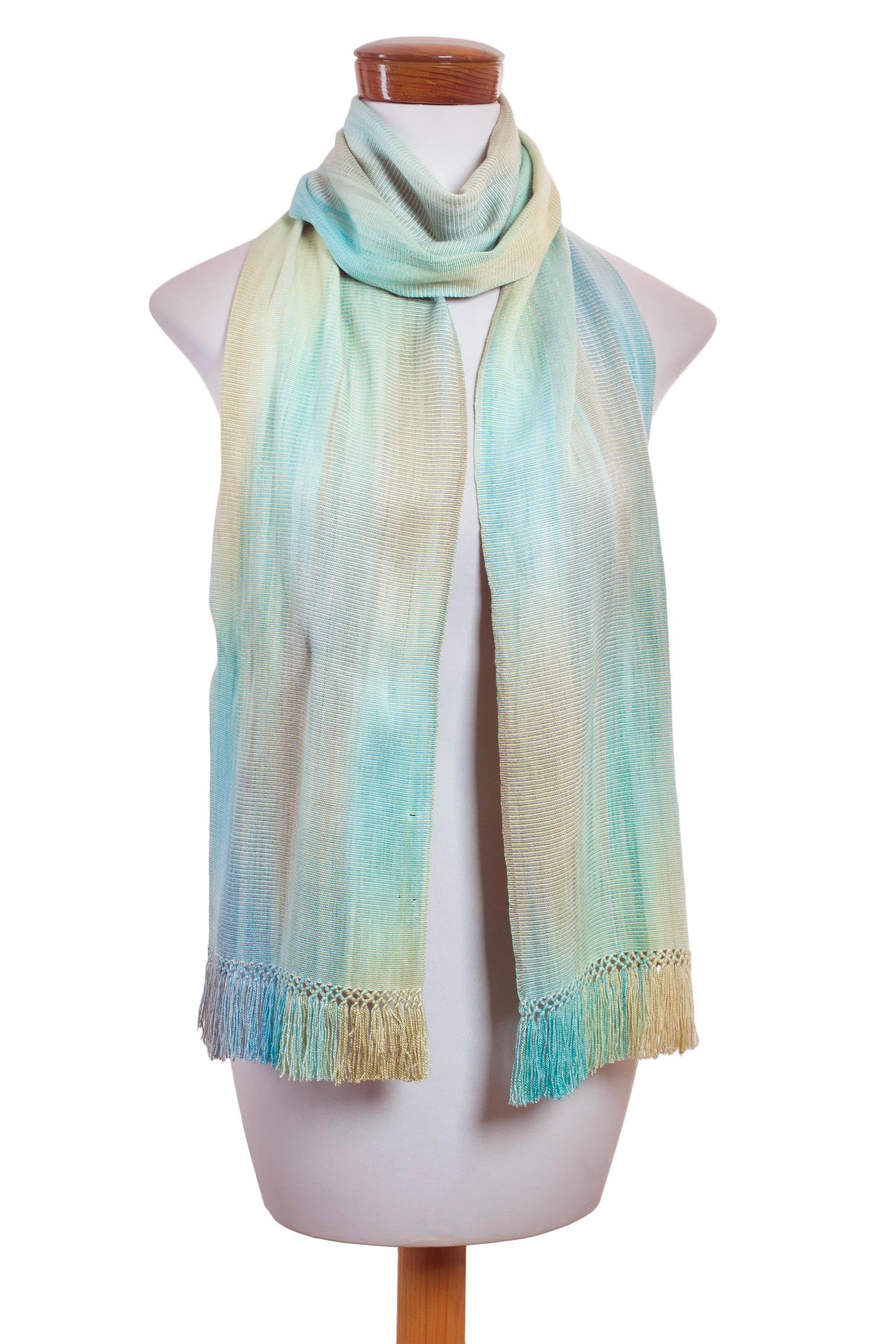 Iridescent Mint Pastel Hand Woven Pastel Blue Green Rayon Chenille Scarf