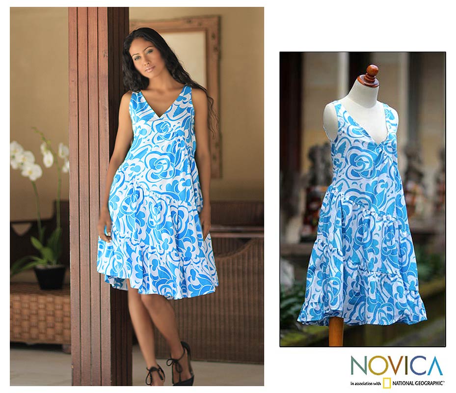 Balinese Sea Blue Cotton Batik Dress