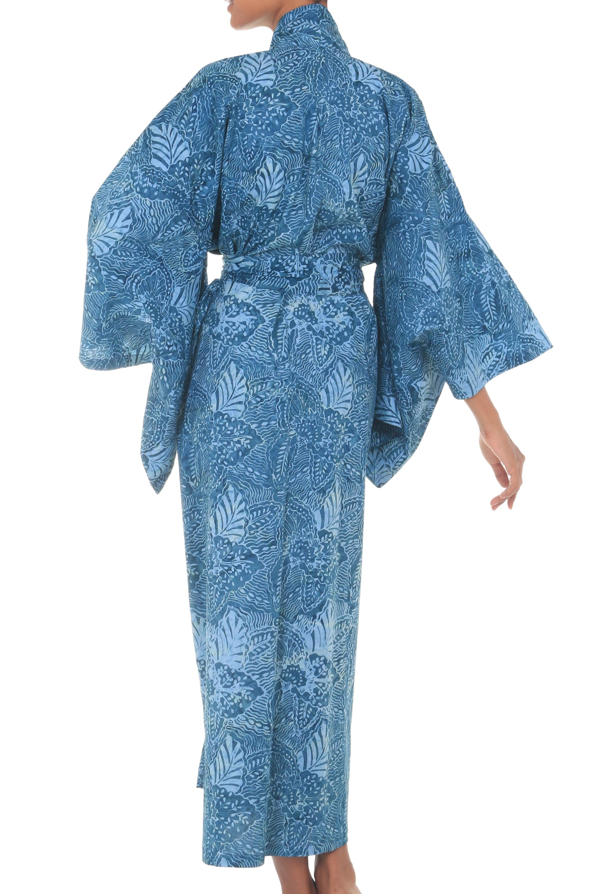 Blue Forest Artisan Crafted Long Batik Cotton Robe for Women