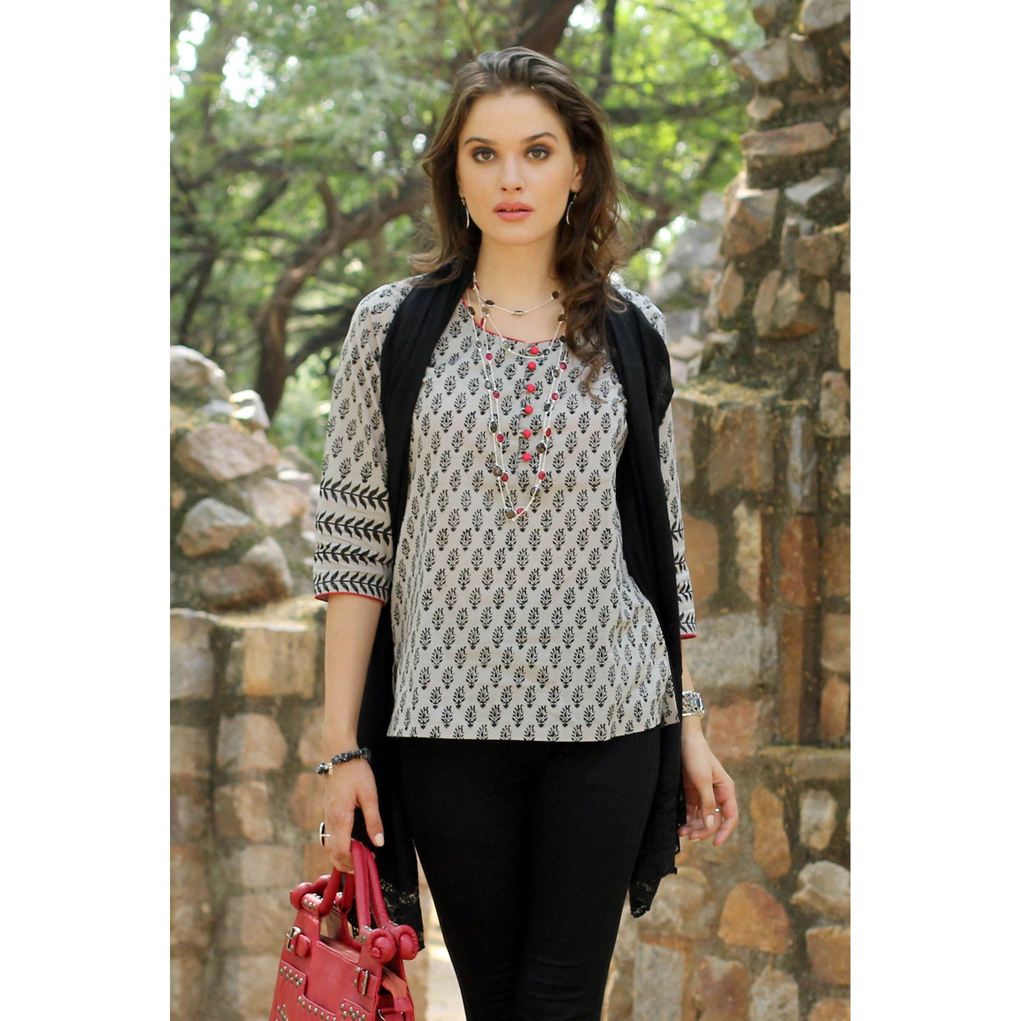 Paisley Dance Black & Gray Cotton Tunic