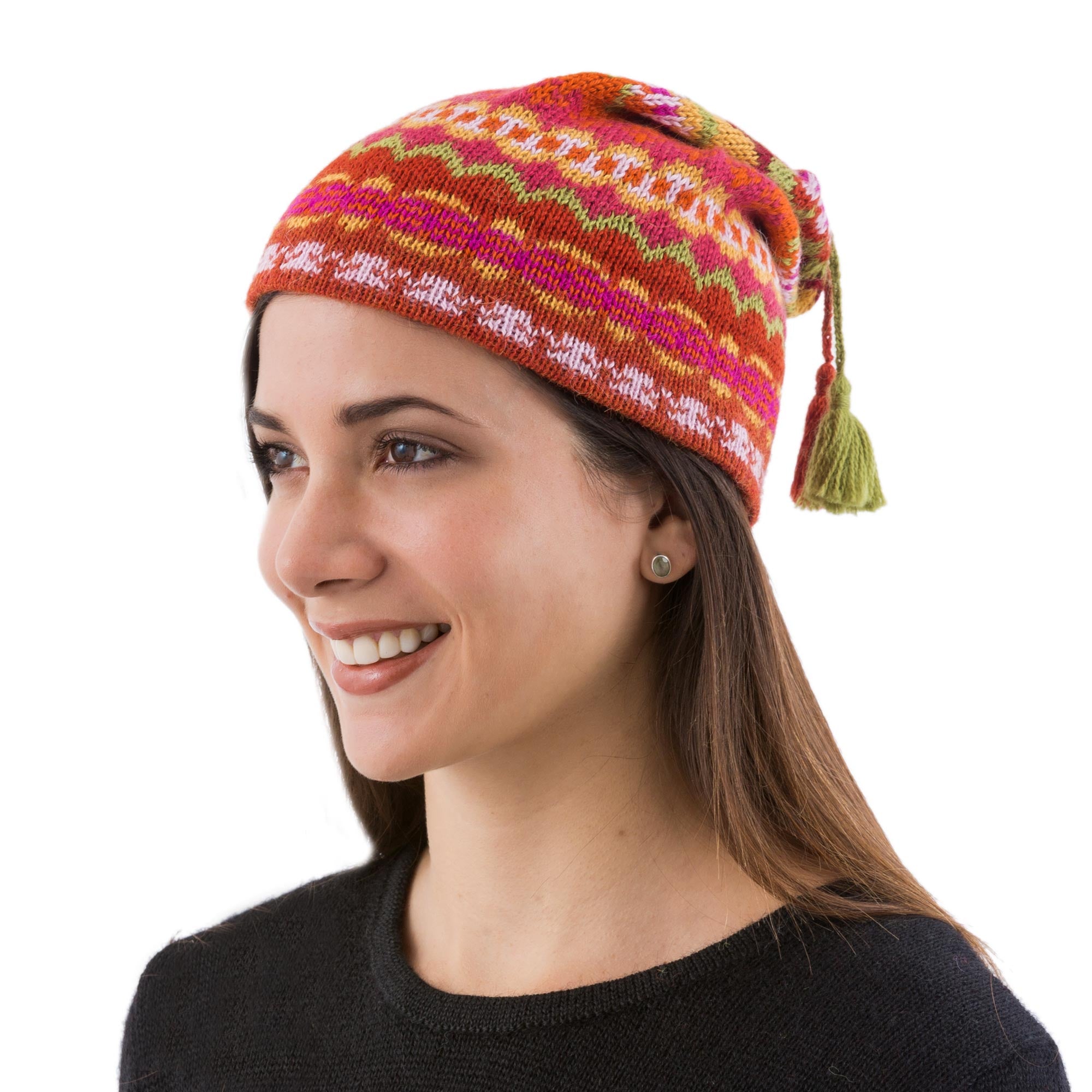 Sunny Winter Pure Alpaca Wool Patterned Hat from Peru