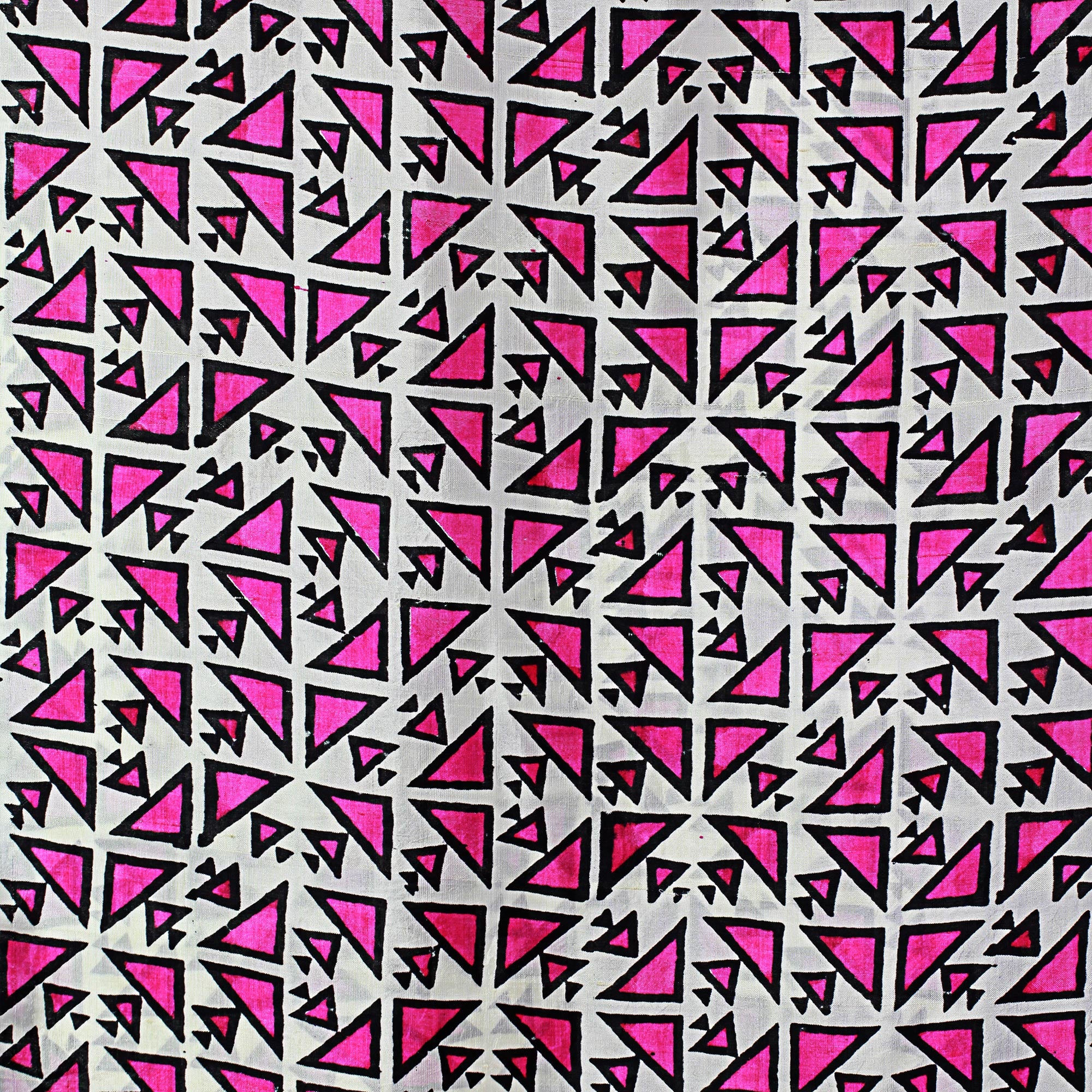 Triangle Attraction in Fuchsia Hand Woven Fuchsia Ivory Geometric Silk Shawl from India