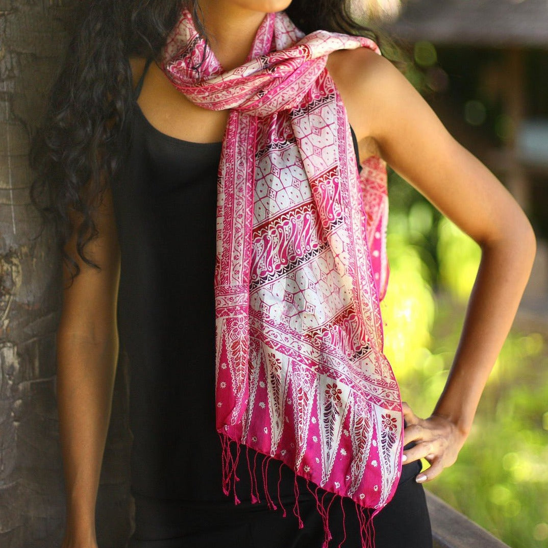 Pink Fantasy Silk Batik Scarf