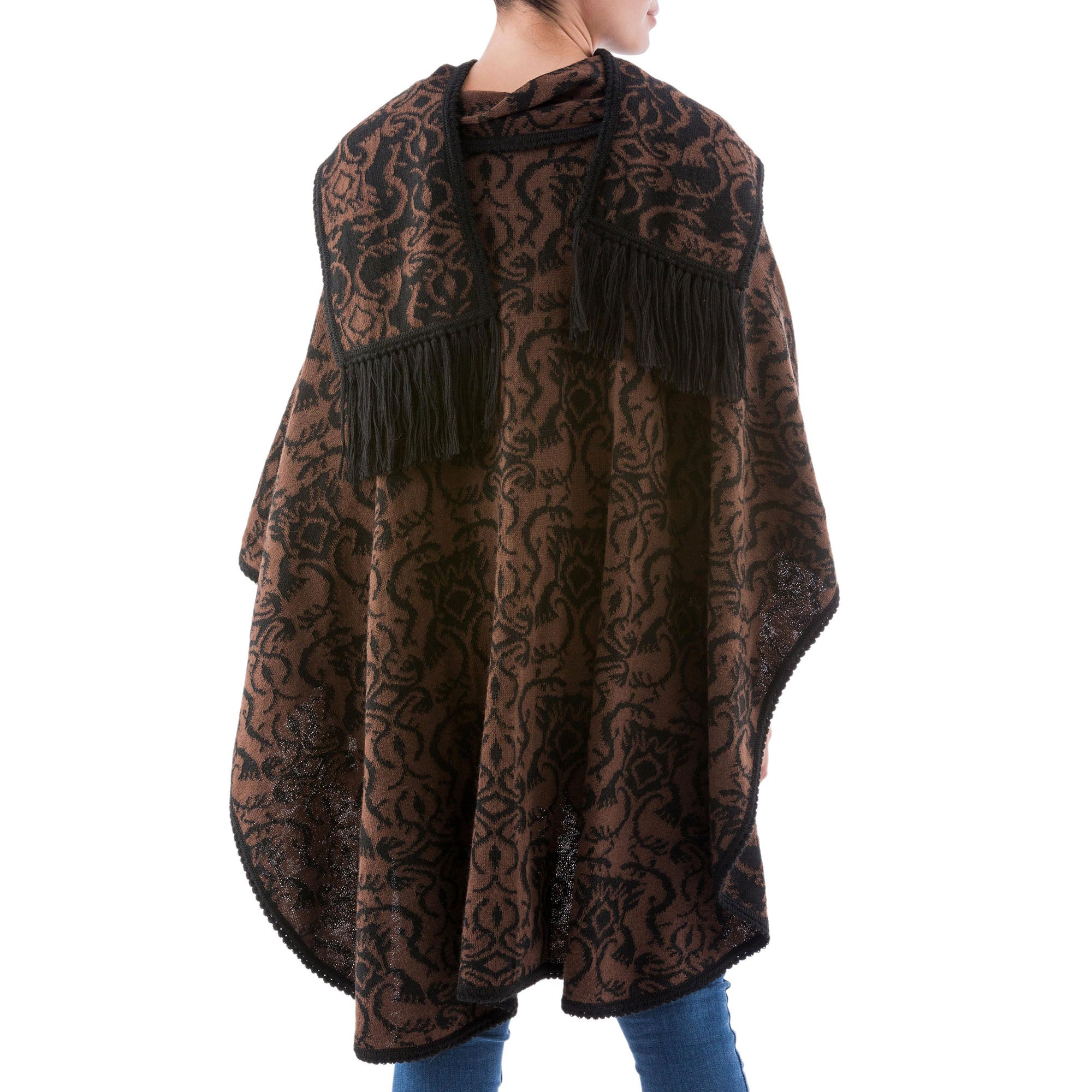 Piura Flora Alpaca Blend Ruana Cloak Poncho