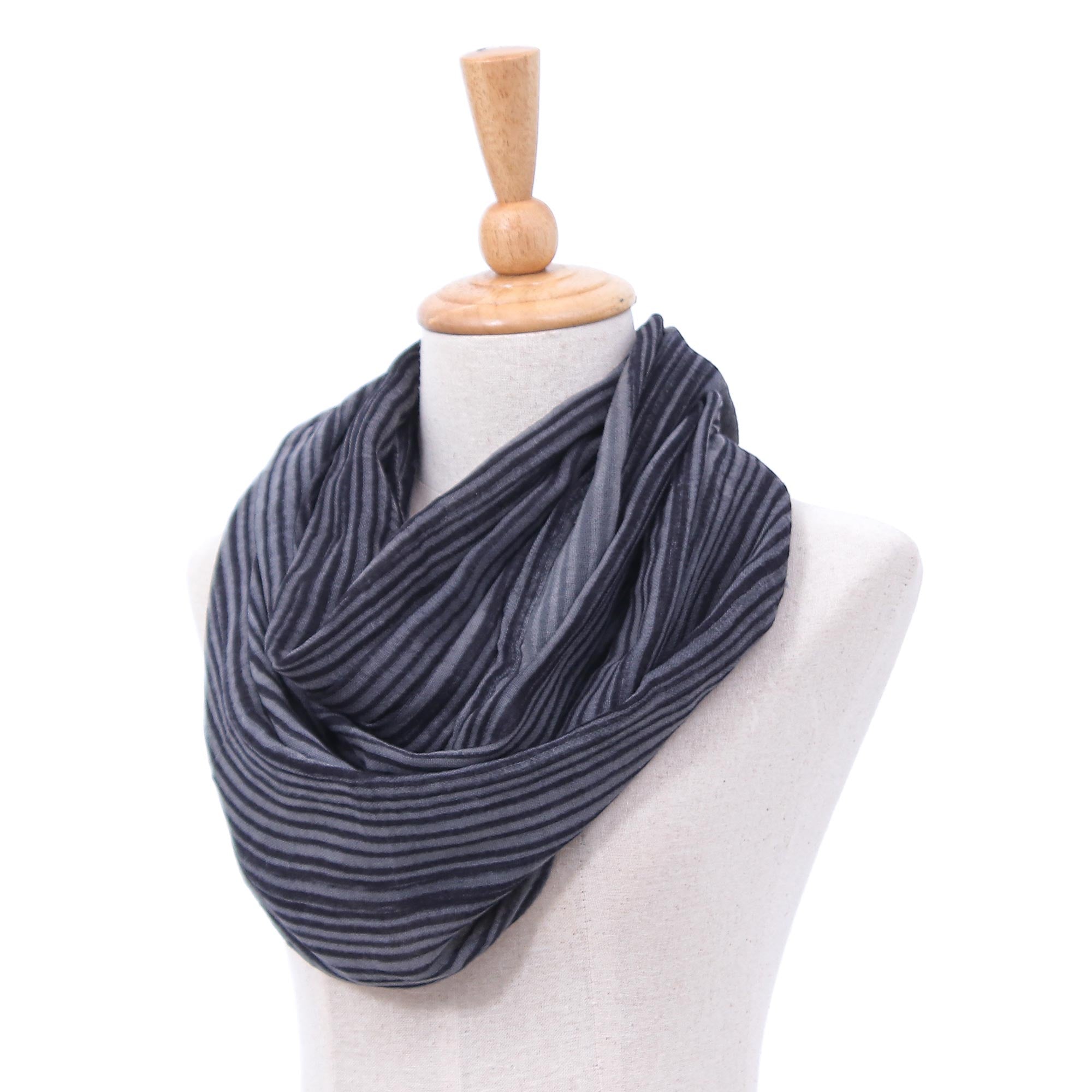 Smoke Hand Woven 100% Cotton Infinity Scarf in Black and White