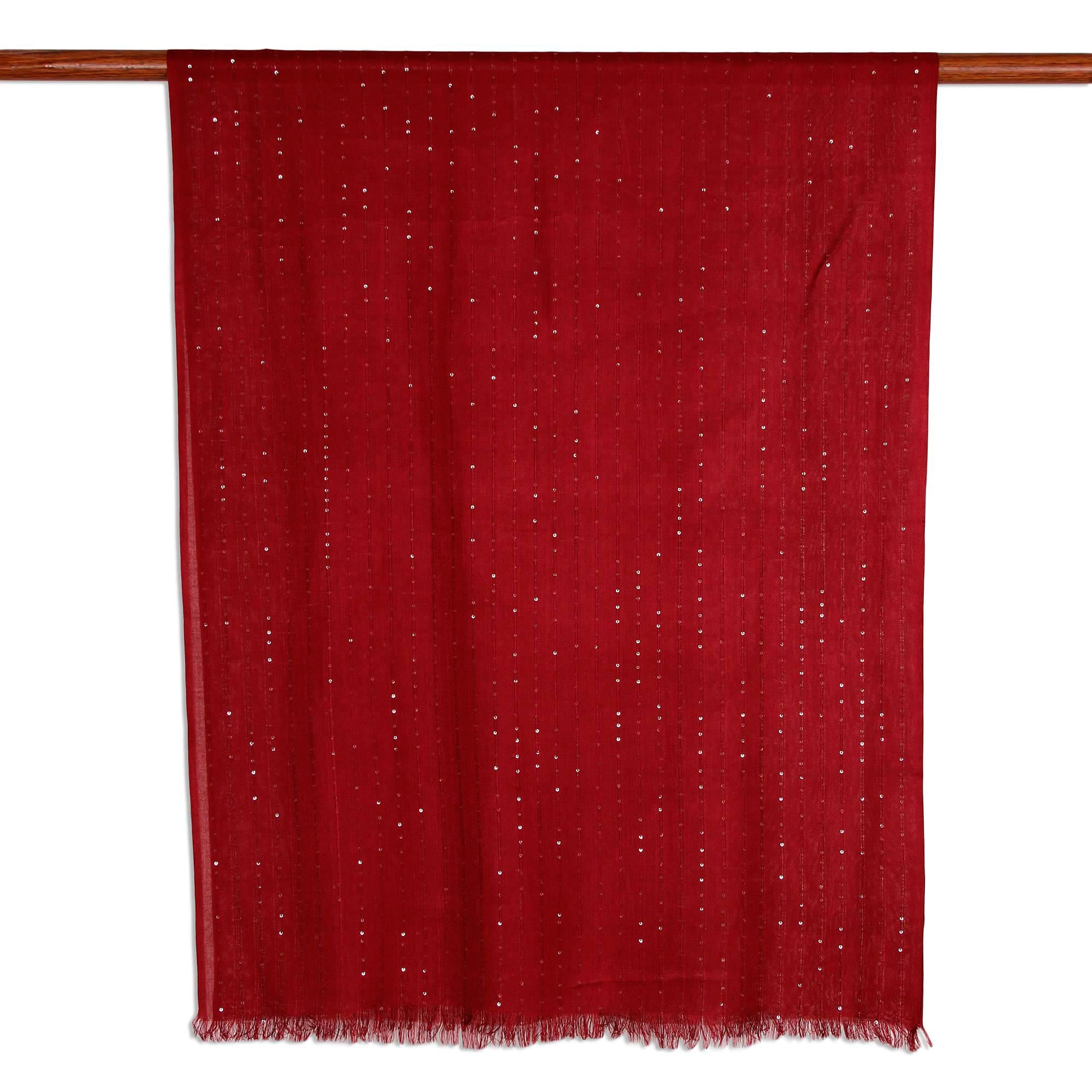 Garnet Glimmer Embellished Viscose Shawl in Cranberry from India