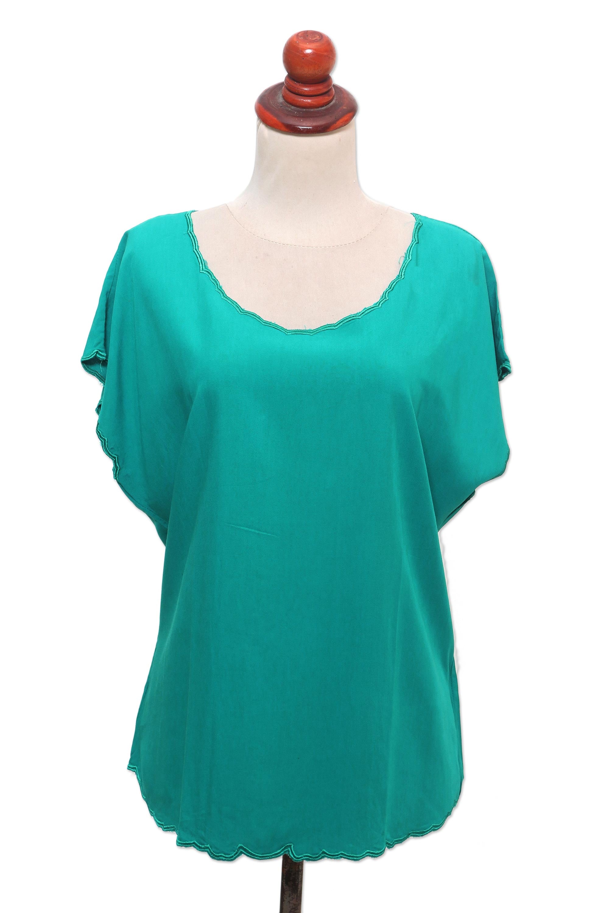 Timeless Tee in Green Green Short-Sleeved Rayon Blouse