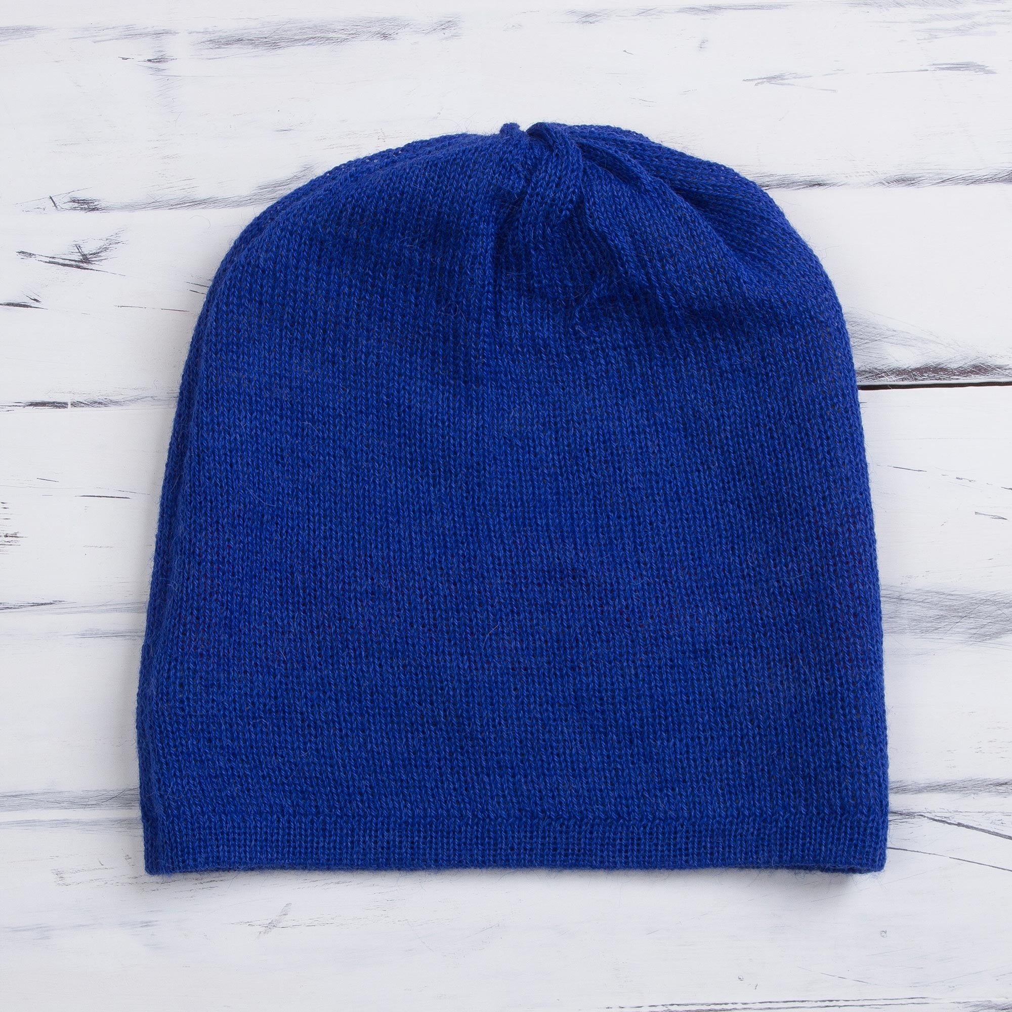 Quechua Style Reversible 100% Alpaca Hat in Royal Blue from Peru