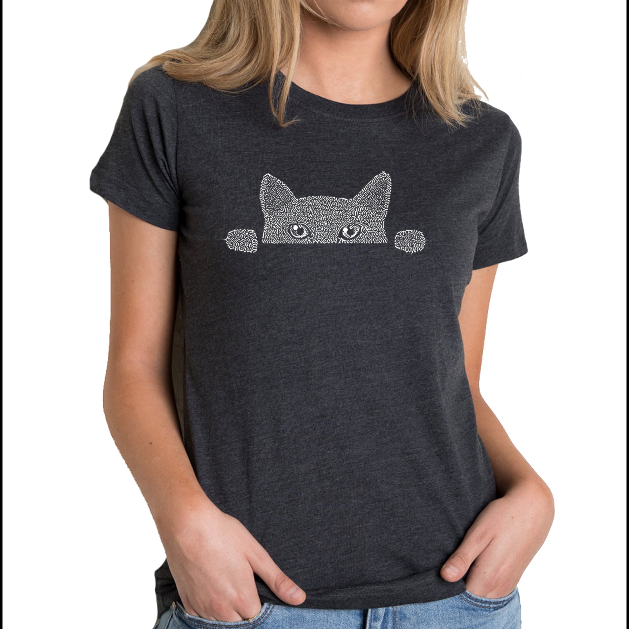 Peeking Cat  - Women's Premium Blend Word Art T-Shirt