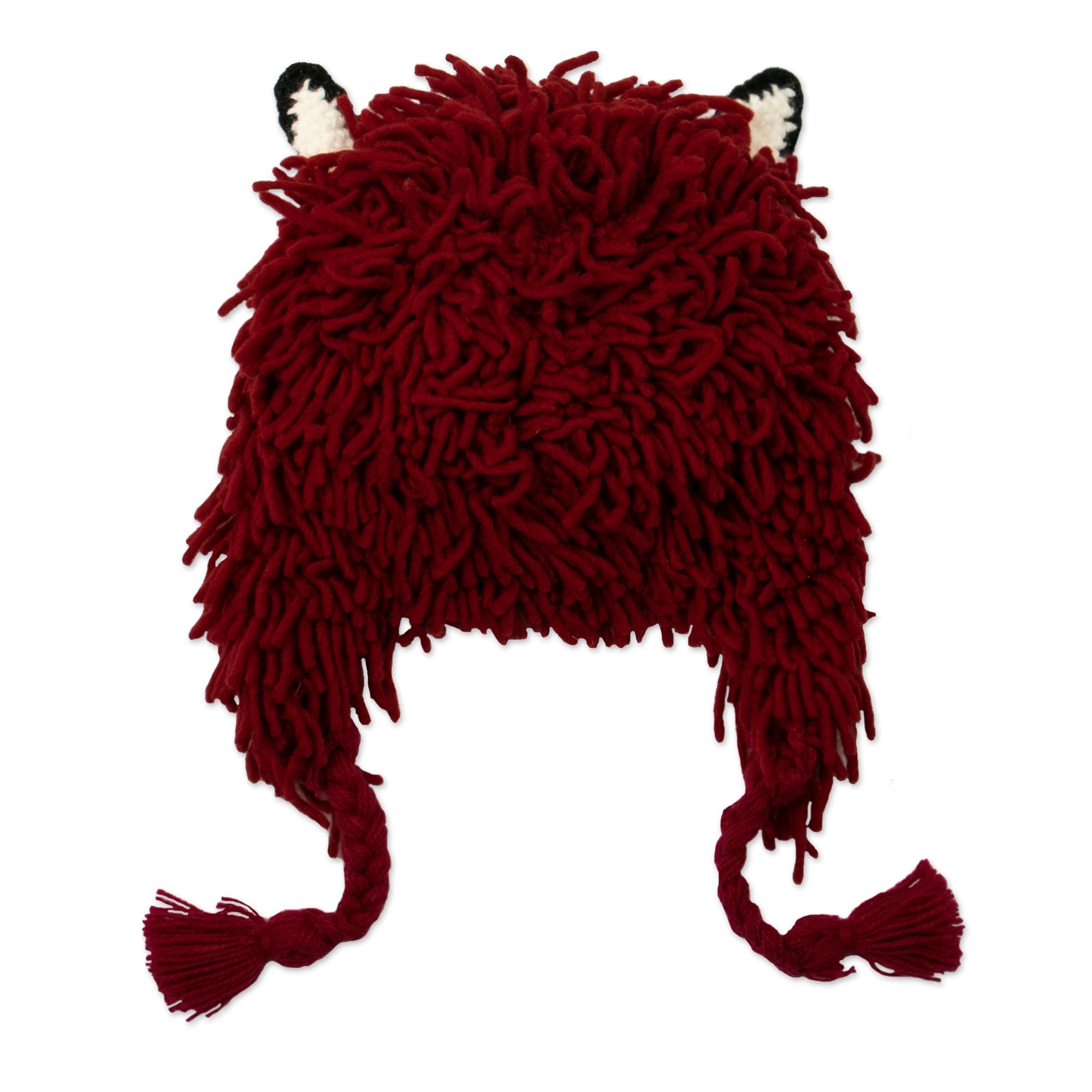 Smiling Llama Furry Red Llama Beanie Hat from Peru