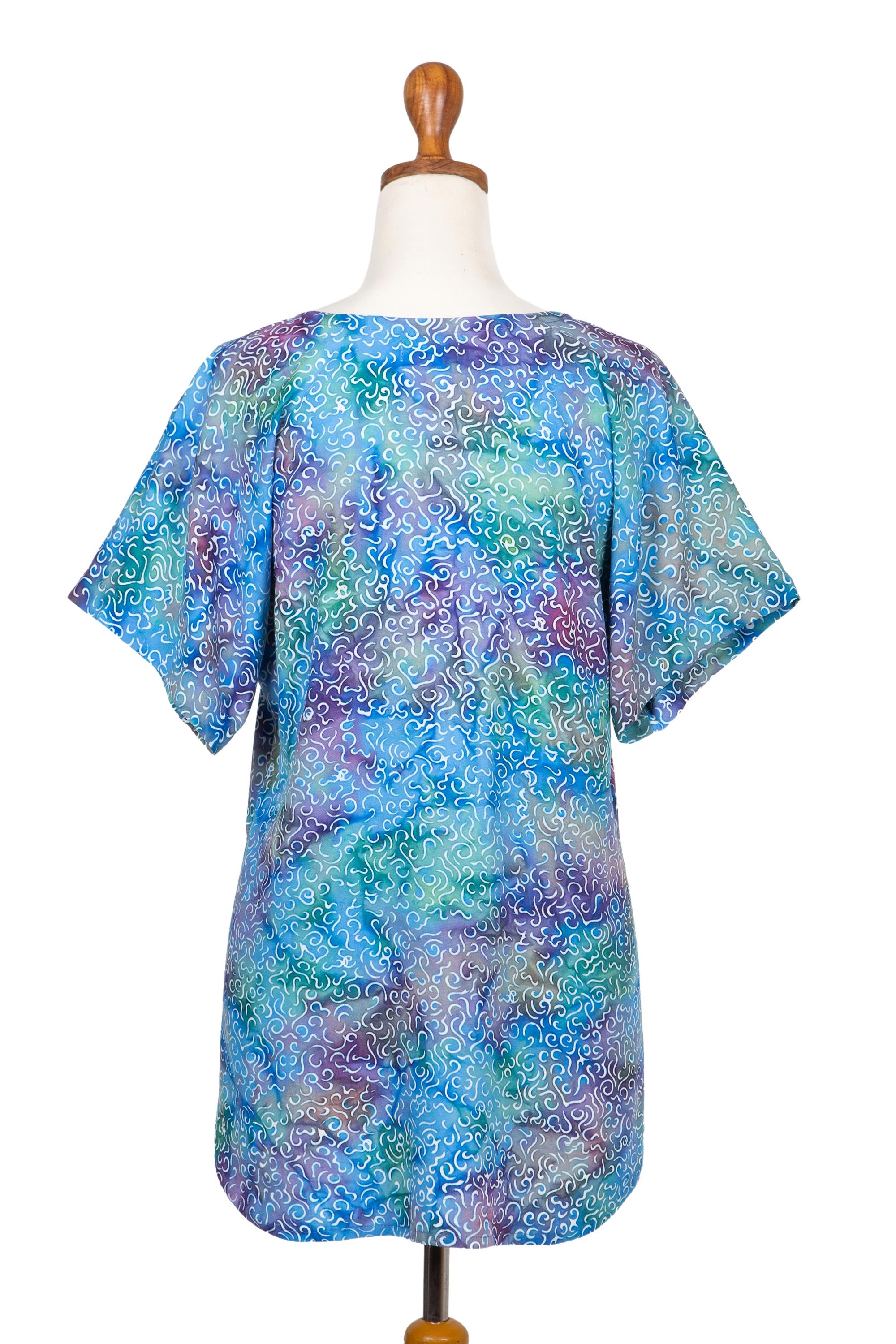 Rainbow Seascape Rayon Hi-Low Sidetail Multicolor Batik Blouse