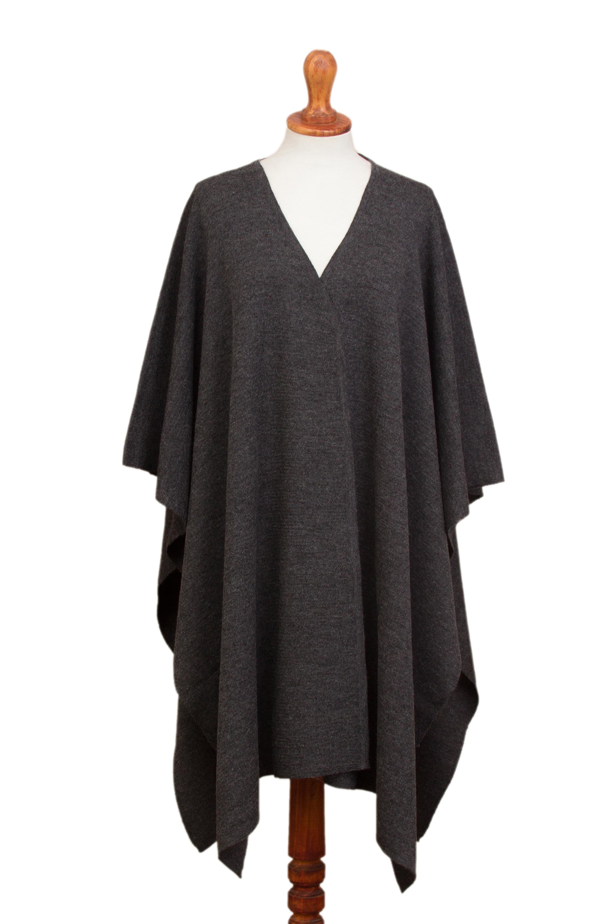 Elegant Fashion in Graphite Knit Alpaca Blend Ruana in Graphite from Peru