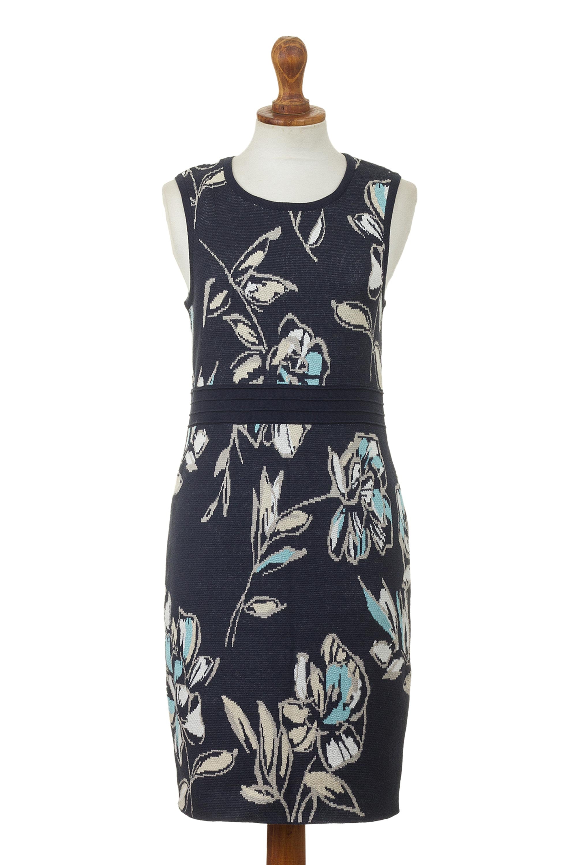 Lima Lady Soft Cotton Jacquard Knit Sheath Dress in Navy Floral