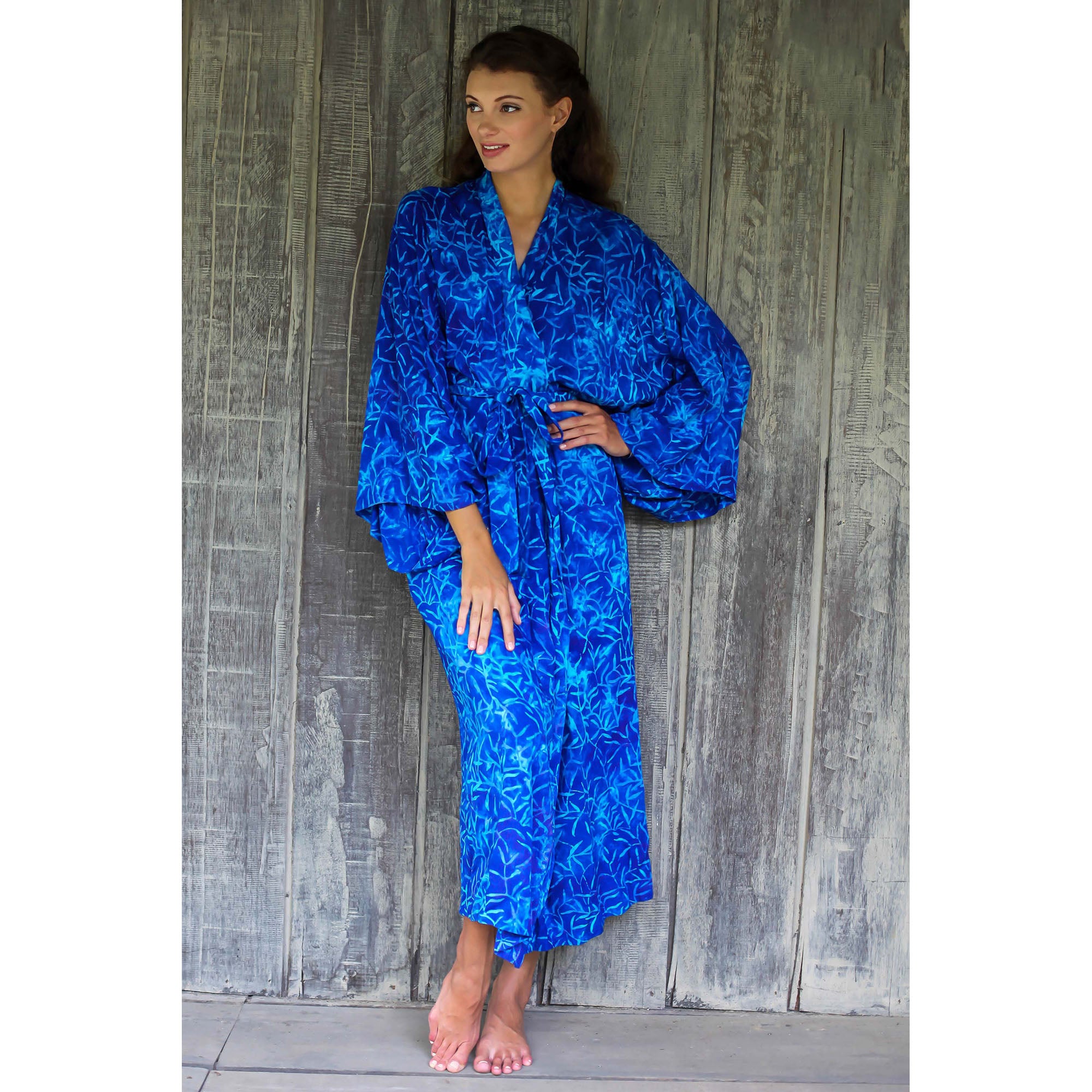 Bamboo Blue Rayon Batik Robe