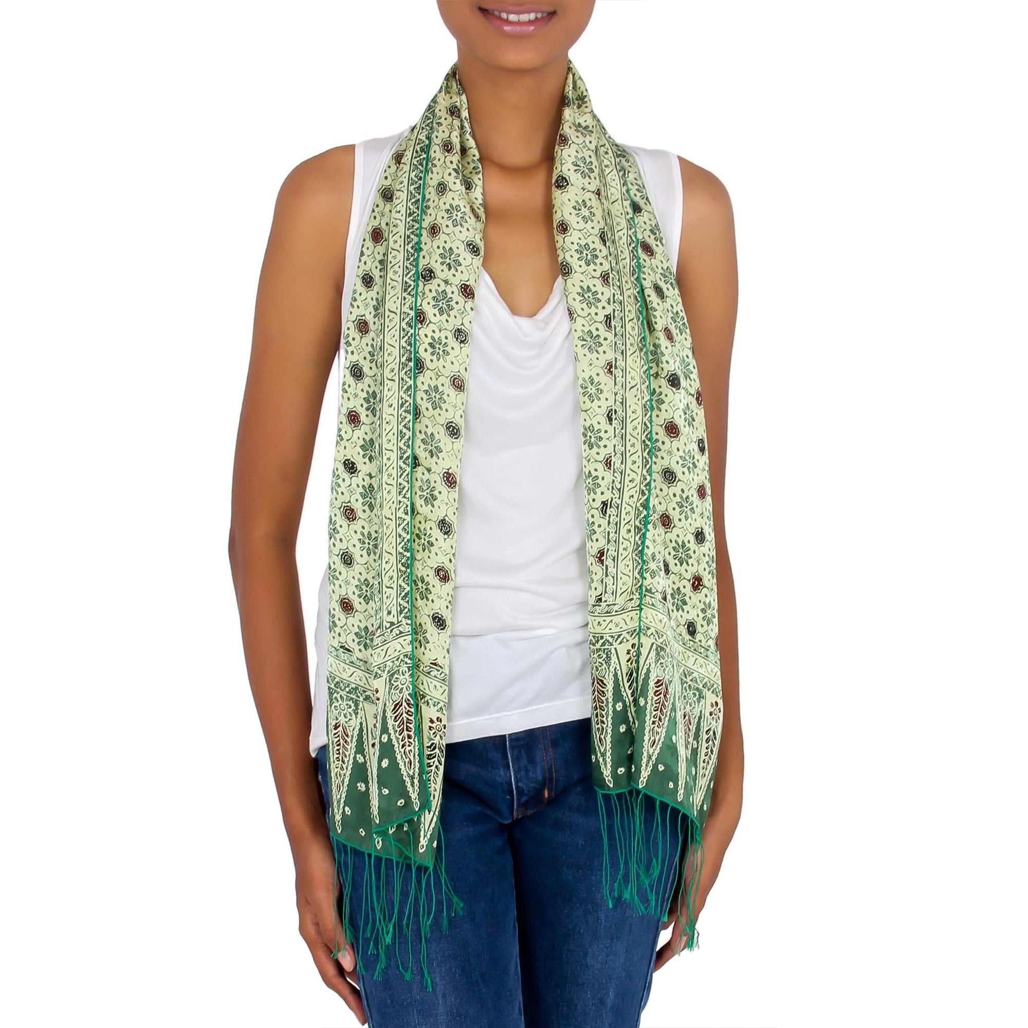 Green Jade Silk Batik Scarf