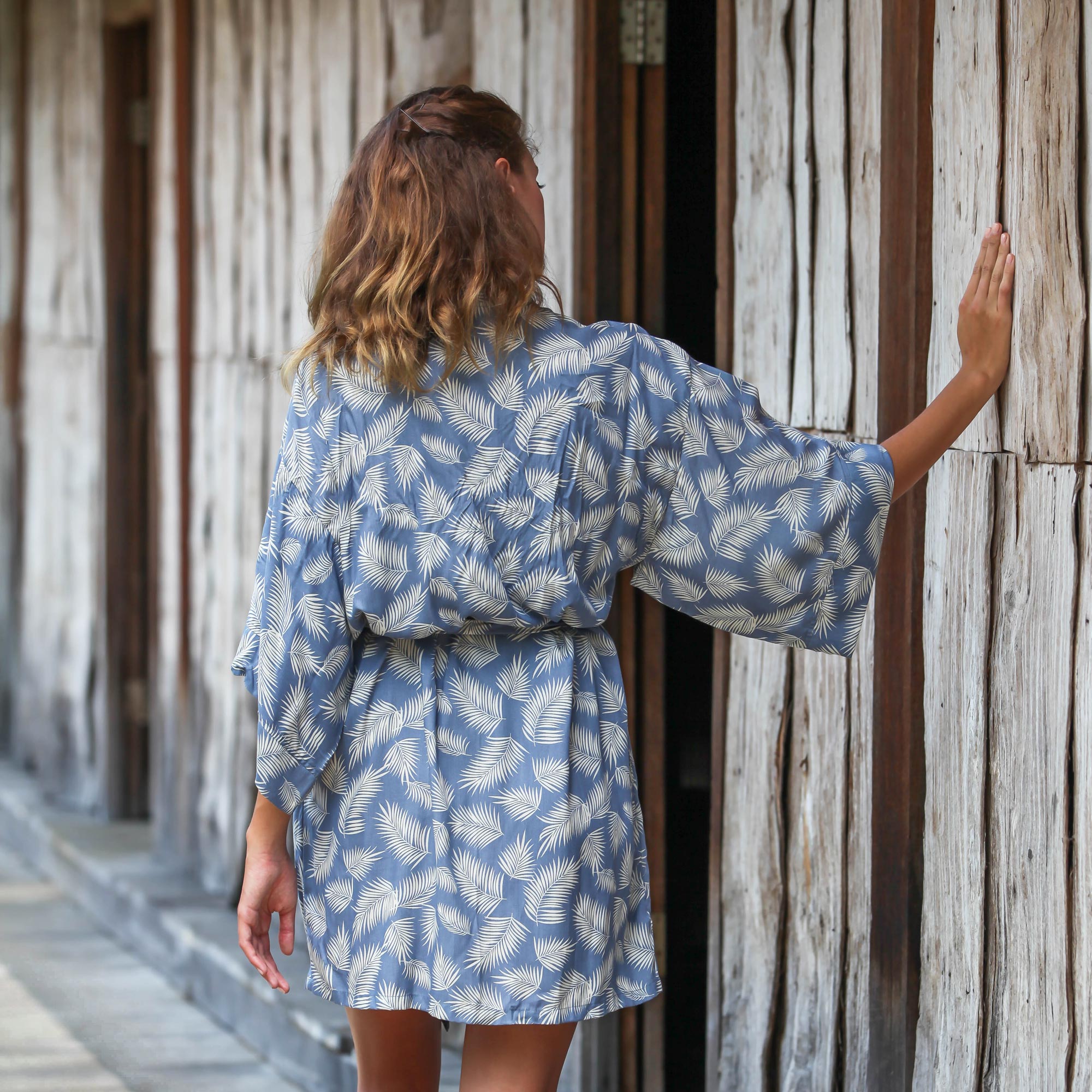 Windy Beach Rayon Robe in Cadet Blue