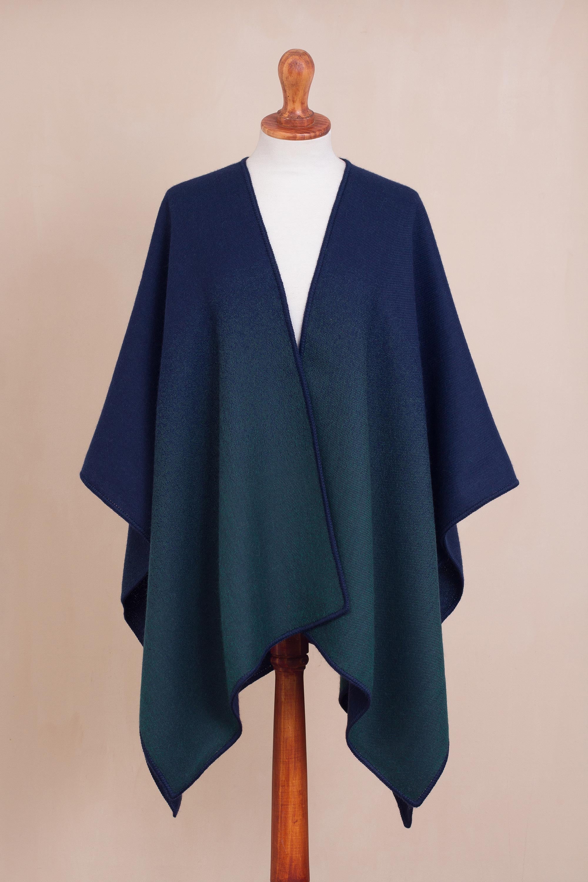 Andean Vistas Reversible Alpaca Blend Ruana in Navy and Kelly Green